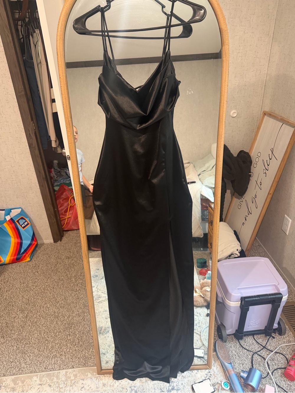 Windsor Black Satin Cowl Maxi Dress